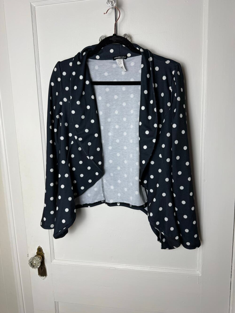Heimish USA Dark Navy Blue White Polka Dot Twee Blazer Jacket Women's Small